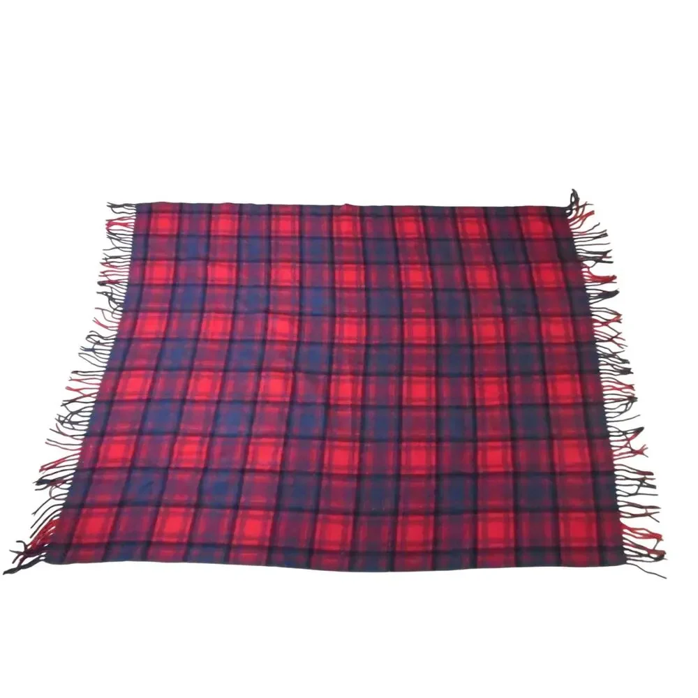 Pendleton Green And Red Plaid Throw Wool Blanket 67x52 Vintage